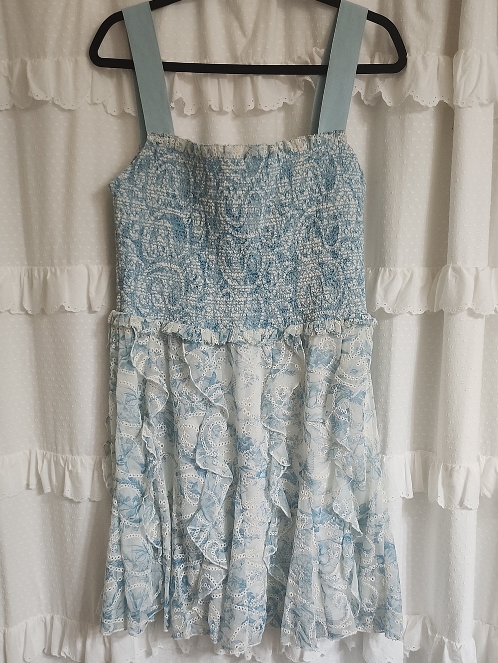 Alice + Olivia Pale Blue Smocked Lace Sundress
